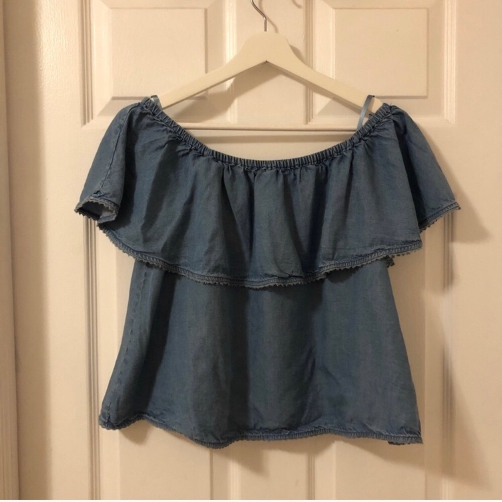 🖤 S 🖤 Rebecca Minkoff Chambray Off The Shoulder Peasant Boho Bohemian​